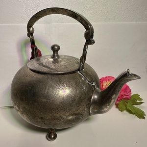 Vintage Silver Cast Iron Teapot Traditional with Three Legs